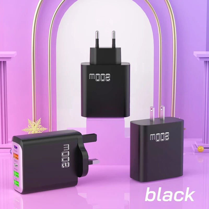 Total 200w Fast Charging Charger Five Ports Mobile Phone Charger 3u+2c