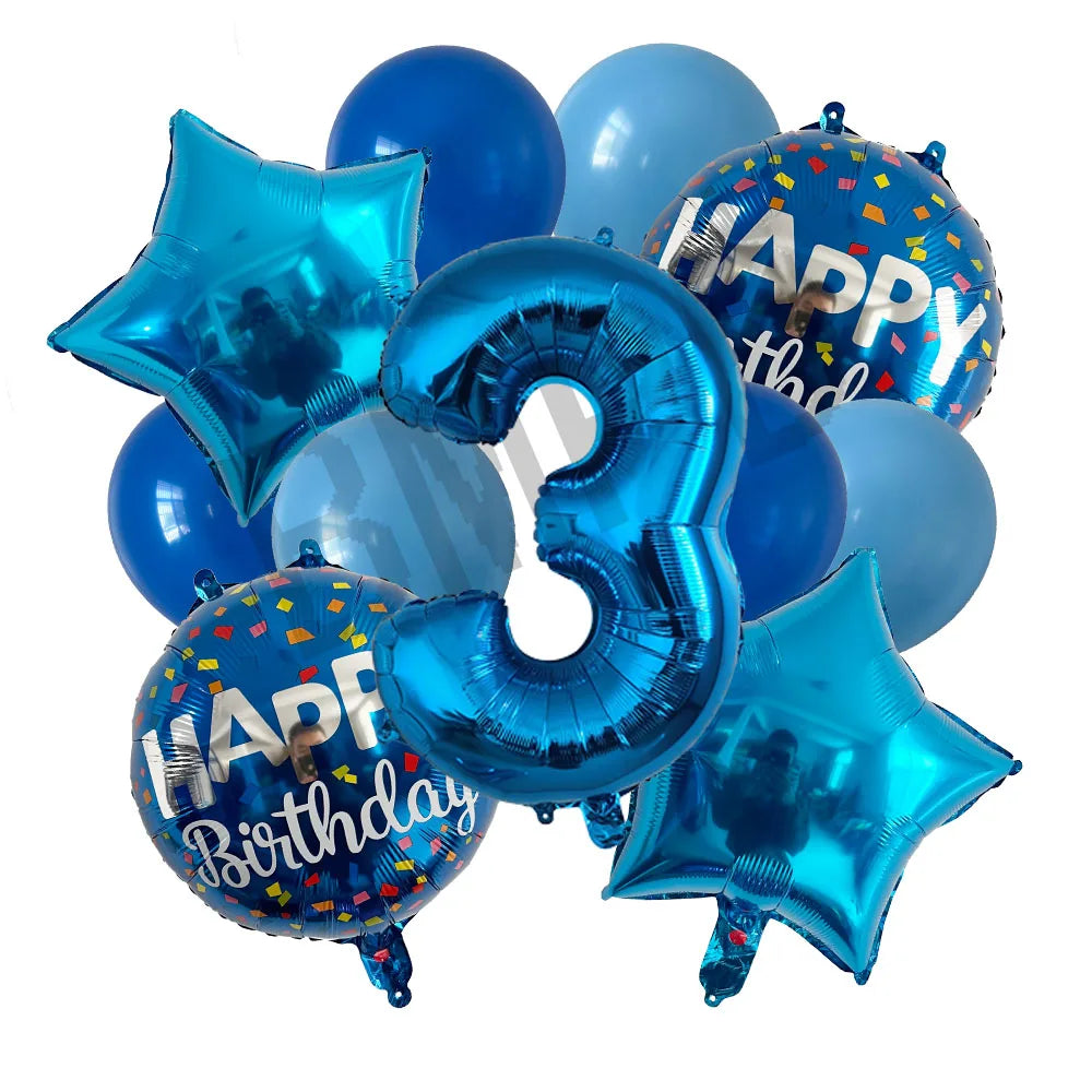 13pcs bag Blue Balloons Mixed Number Balloons Birthday Party Decorations Boys