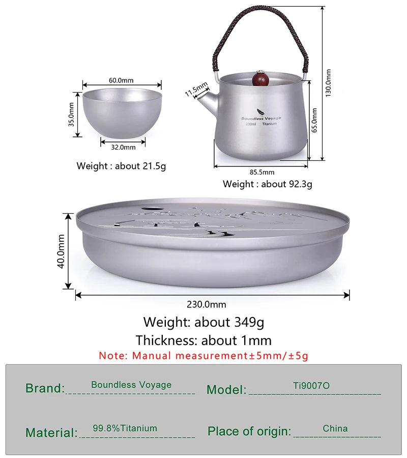 Boundless Voyage Tea Pot Cup Chinese Titanium Kung Fu Tea Set Camping Portable