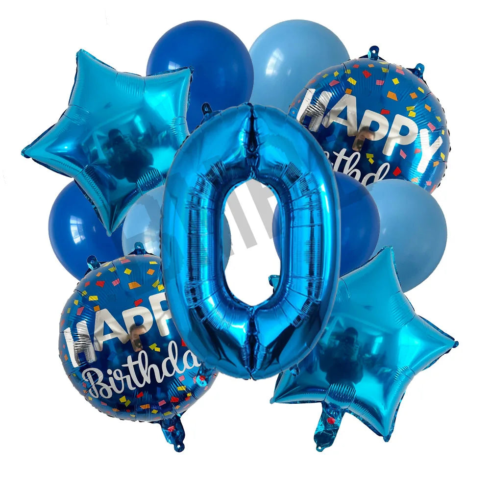 13pcs bag Blue Balloons Mixed Number Balloons Birthday Party Decorations Boys