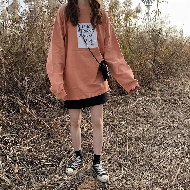 Cotton Loose Long Sleeved Top Women s Base T shirt