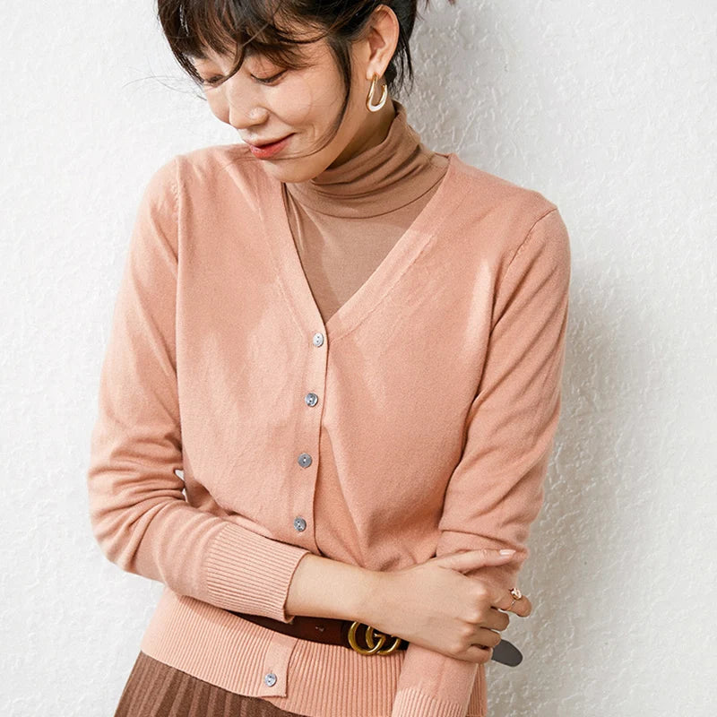 Enkelrijs V-hals Trui Cardigans Dames Basic Effen Kleur Lange Mouw