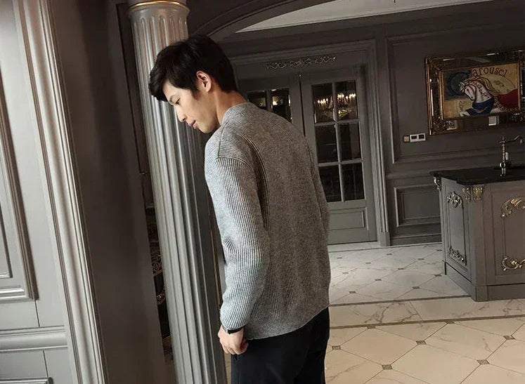 Man Clothes Coat Zipper Plain Knitted Sweaters for Men Jacket Zip up Cardigan