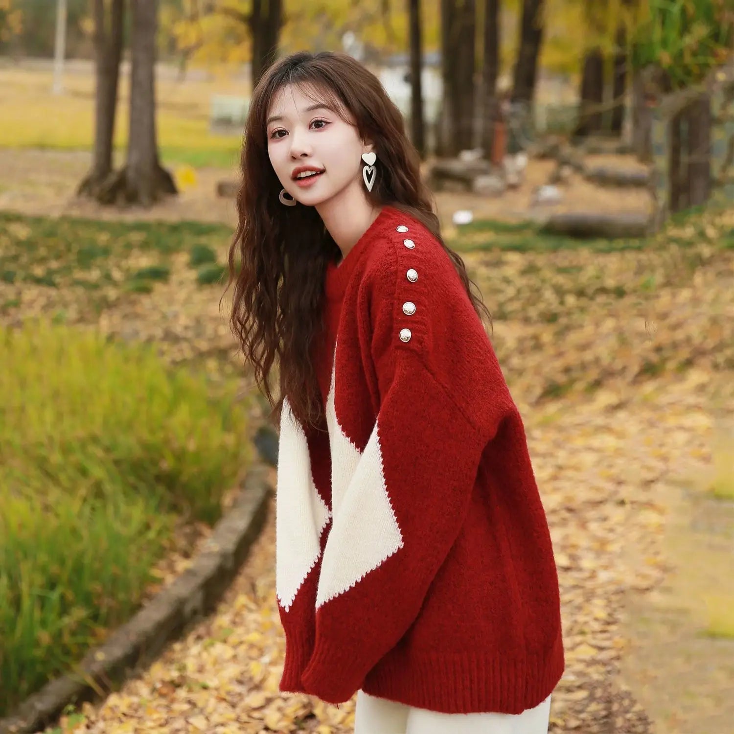 Kerstrode losse trui voor dames, herfst- en wintermode, gebreide top, dik