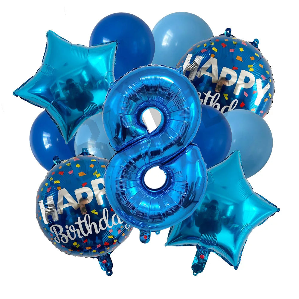 13pcs bag Blue Balloons Mixed Number Balloons Birthday Party Decorations Boys