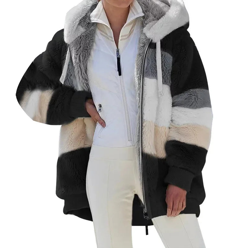 Oversized jas voor dames, herfst/winter, warme, zachte capuchon met capuchon