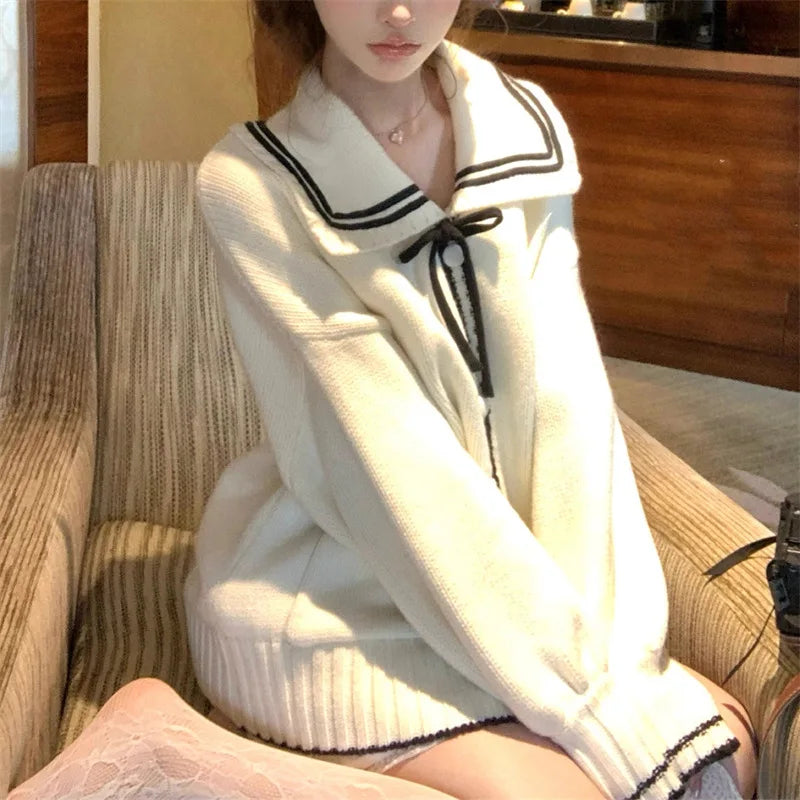 Preppy Style Mix Color Women s Cardigan Korean Lace Up Bowknot Cardigan Woman