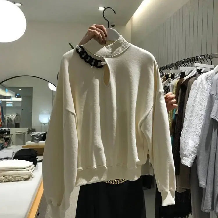 Loose Hollow Thin Sweatshirt Slim and Versatile Tops Ins Trendy