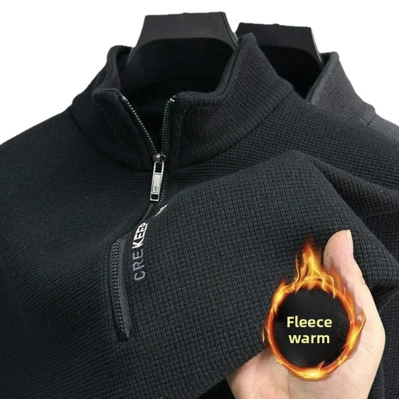 Thickened Fleece Zipper Hoodie Men s Long Sleeve Stand Collar Warm Outerwear Shirt Autumn Winter