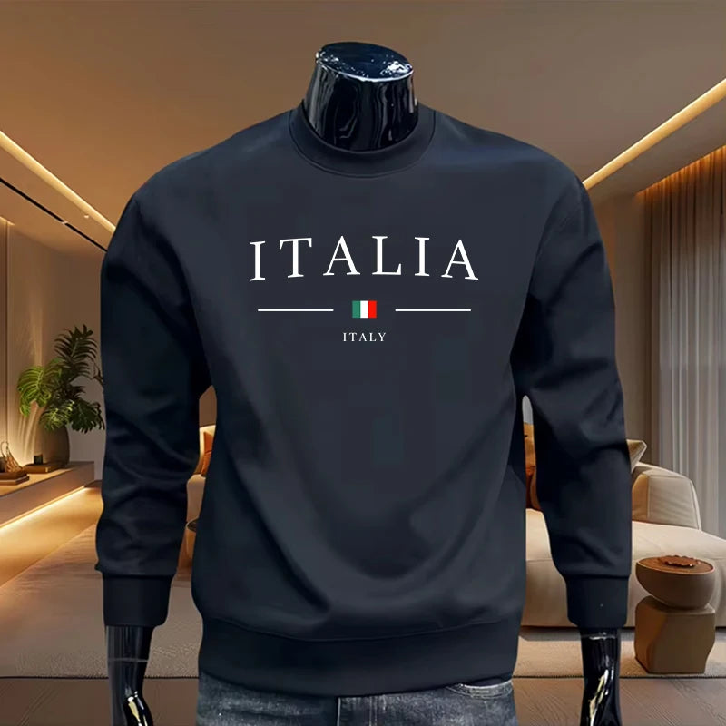 Italy Fashion Printed Pullover for Men Spring Autumn Warm Soft Long Sleeved T
