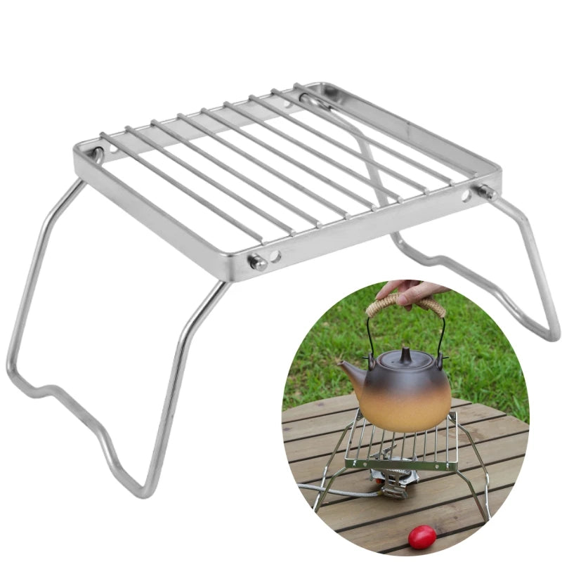 Outdoor Stainless Steel Camping Stove Holder Portable Folding Mini Barbecue Rack