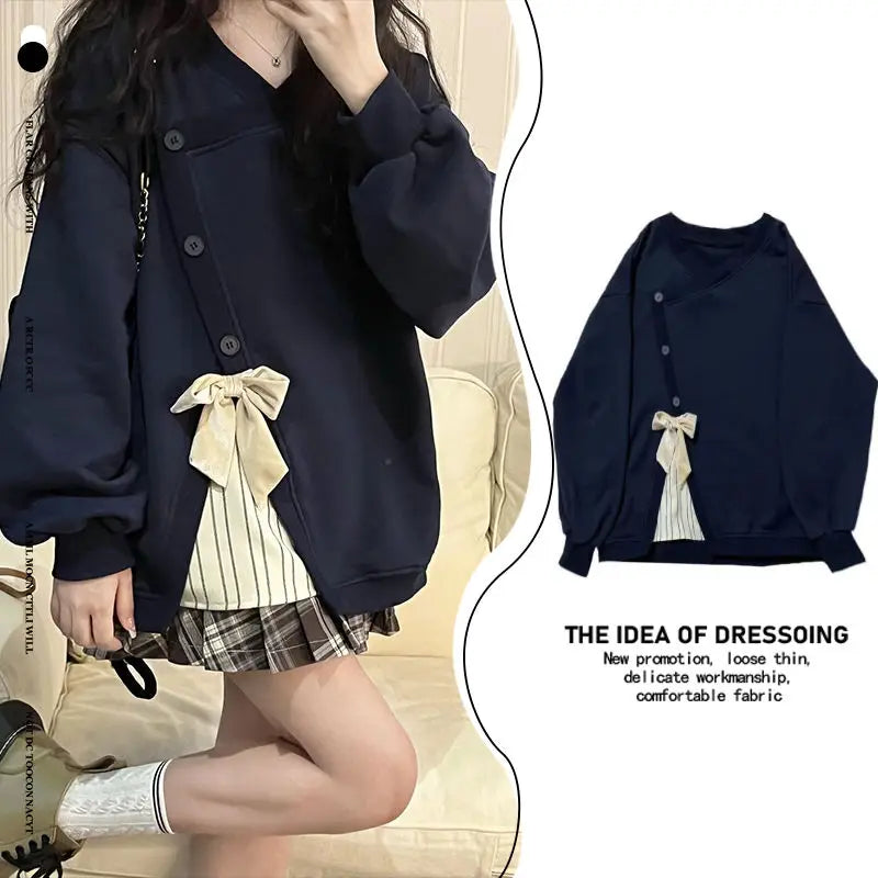 Irregular Patchwork Design Loose Plush Thickened Sweatshirt