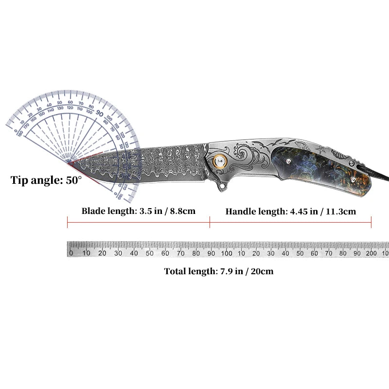 Handmade Damascus Steel Pocket Knife, Men s and Women s Folding Knife, Outdoor