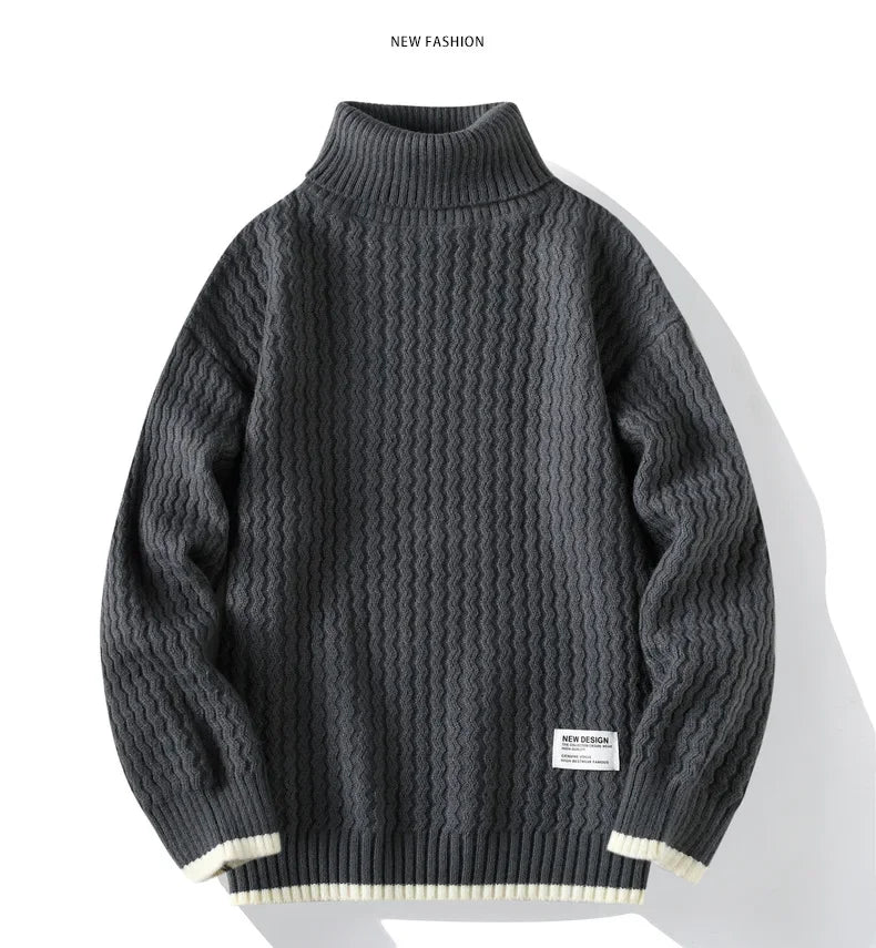 Thickened Loose Men s Knitted Sweater Autumn Winter High Collar Cable Knit Casual Outerwear Base