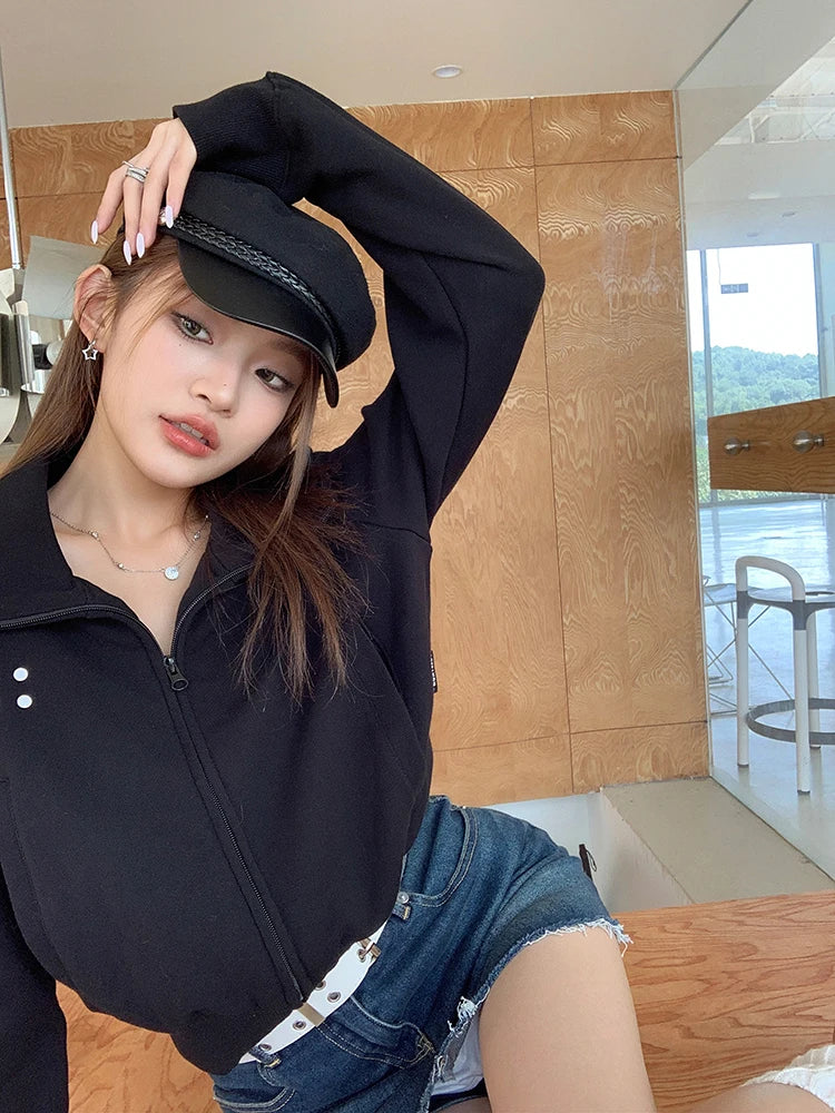 Coltruien voor dames, effen ritsontwerp, chique Koreaanse stijl, eenvoudig