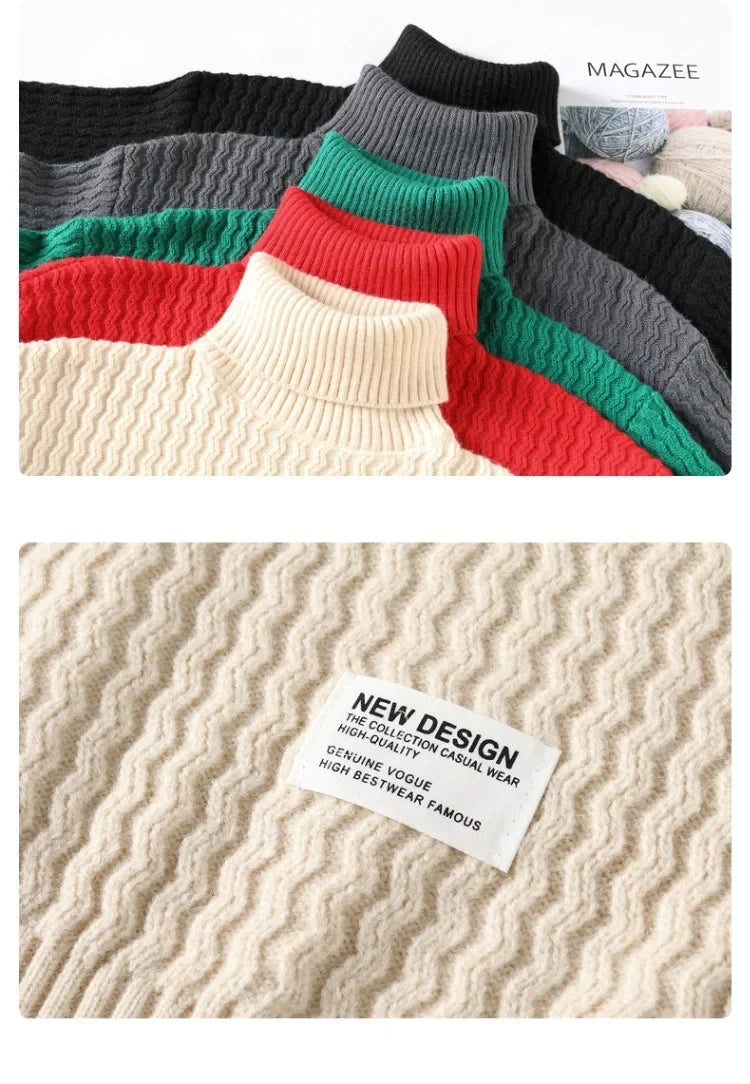 Thickened Loose Men s Knitted Sweater Autumn Winter High Collar Cable Knit Casual Outerwear Base