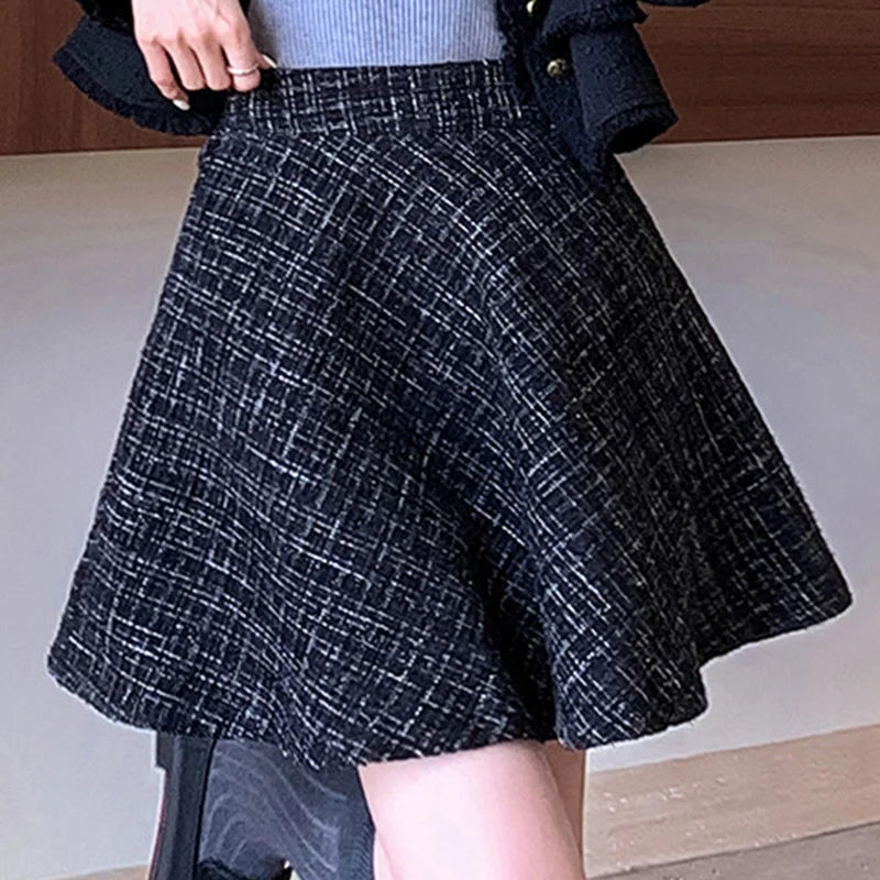 British Style Plaid Mini Skirts Women Autumn Winter Gray High Waist A Line