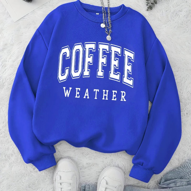 Herfst Warme Dames Sweatshirts Koffie Weer Letter Gedrukte Hoodies Comfortabel