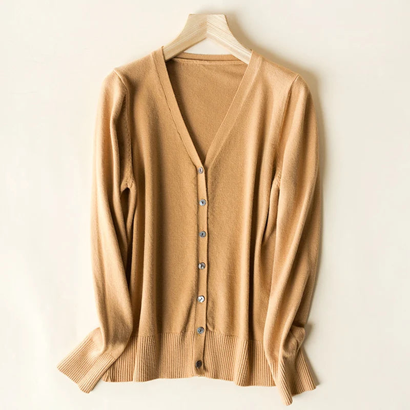Enkelrijs V-hals Trui Cardigans Dames Basic Effen Kleur Lange Mouw