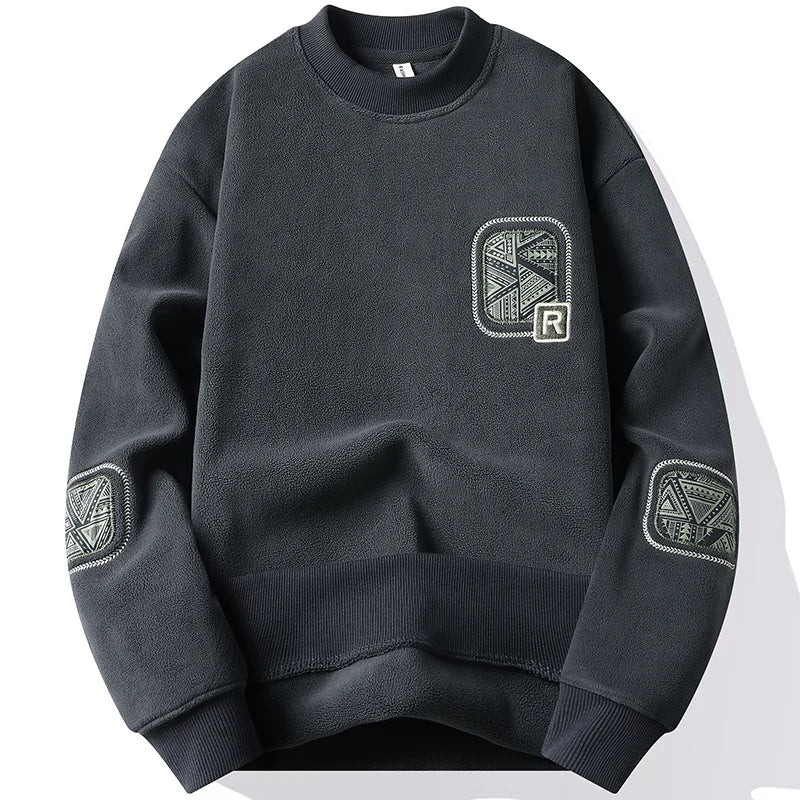 Men s Fashion Thick Hoodie Embroidery Pullover Fleece Lined Men s Winter Clothes