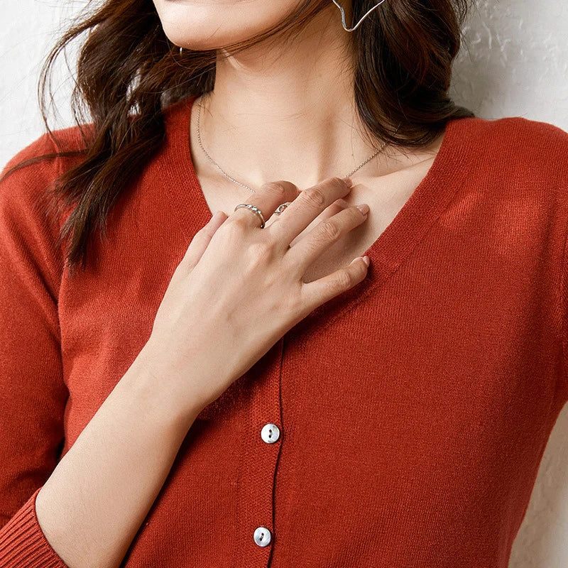 Enkelrijs V-hals Trui Cardigans Dames Basic Effen Kleur Lange Mouw
