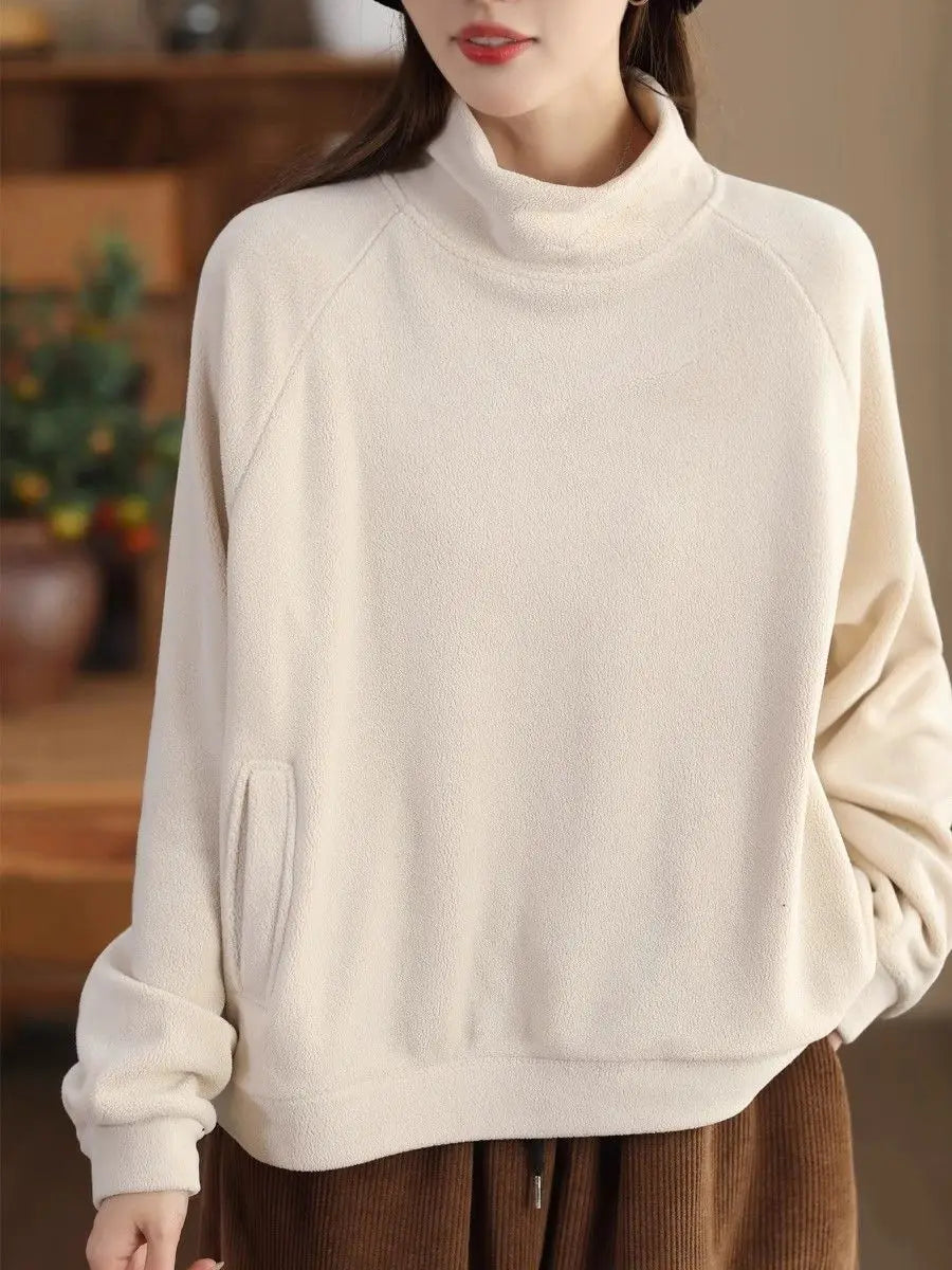 Herfst Winter Mode Hoge Kraag Lange Mouw Effen Jassen Sweatshirt Dameskleding Koreaans Los