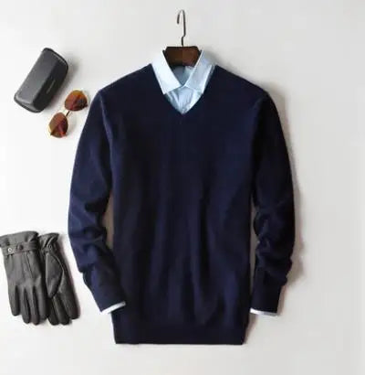 Classic Pullover V Neck Sweater Men Autumn Winter Cashmere Cotton Blend Warm Jumper Clothes Pull