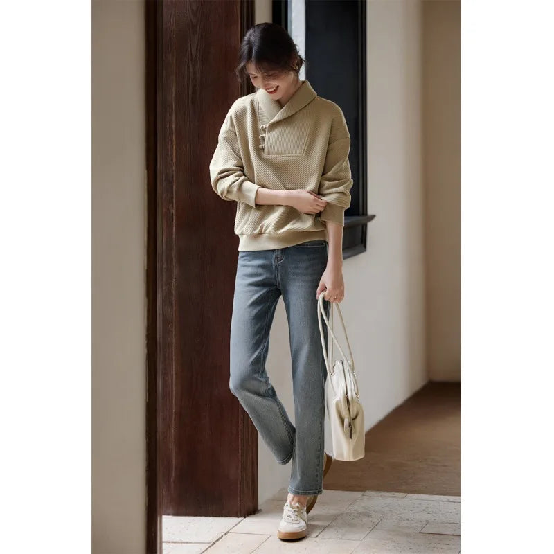 Herfst Winter Trui Voor Dames Effen Veelzijdige Verdikte Trui Losse Casual