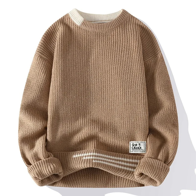 Casual round Neck Knitted Sweater Men s Base Layer Trendy Autumn Winter Style