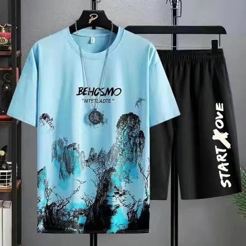 Zomer vrije tijd Heren set Manga Graffiti Tees T-shirt + shorts 2-delig Comfortabel