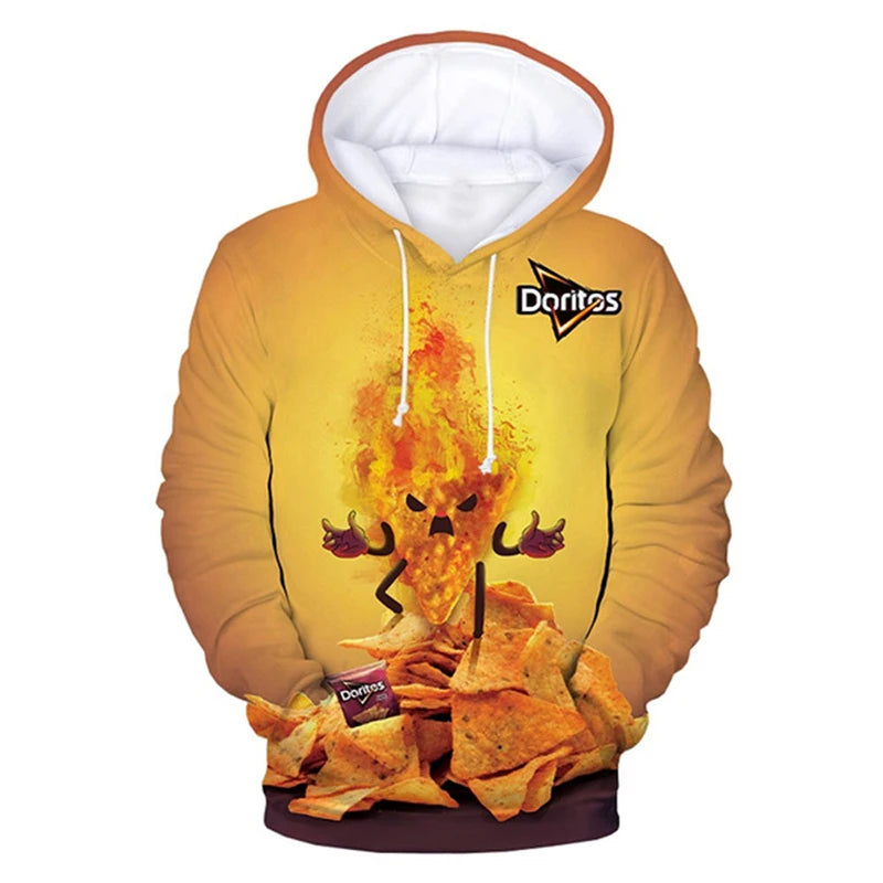 Snacks Funny Hoodies Men Fashion Potato Chips 3D Printed Long Sleeve Sweatshirts Women Casual