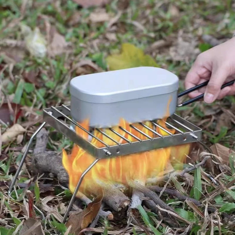 Outdoor Stainless Steel Camping Stove Holder Portable Folding Mini Barbecue Rack