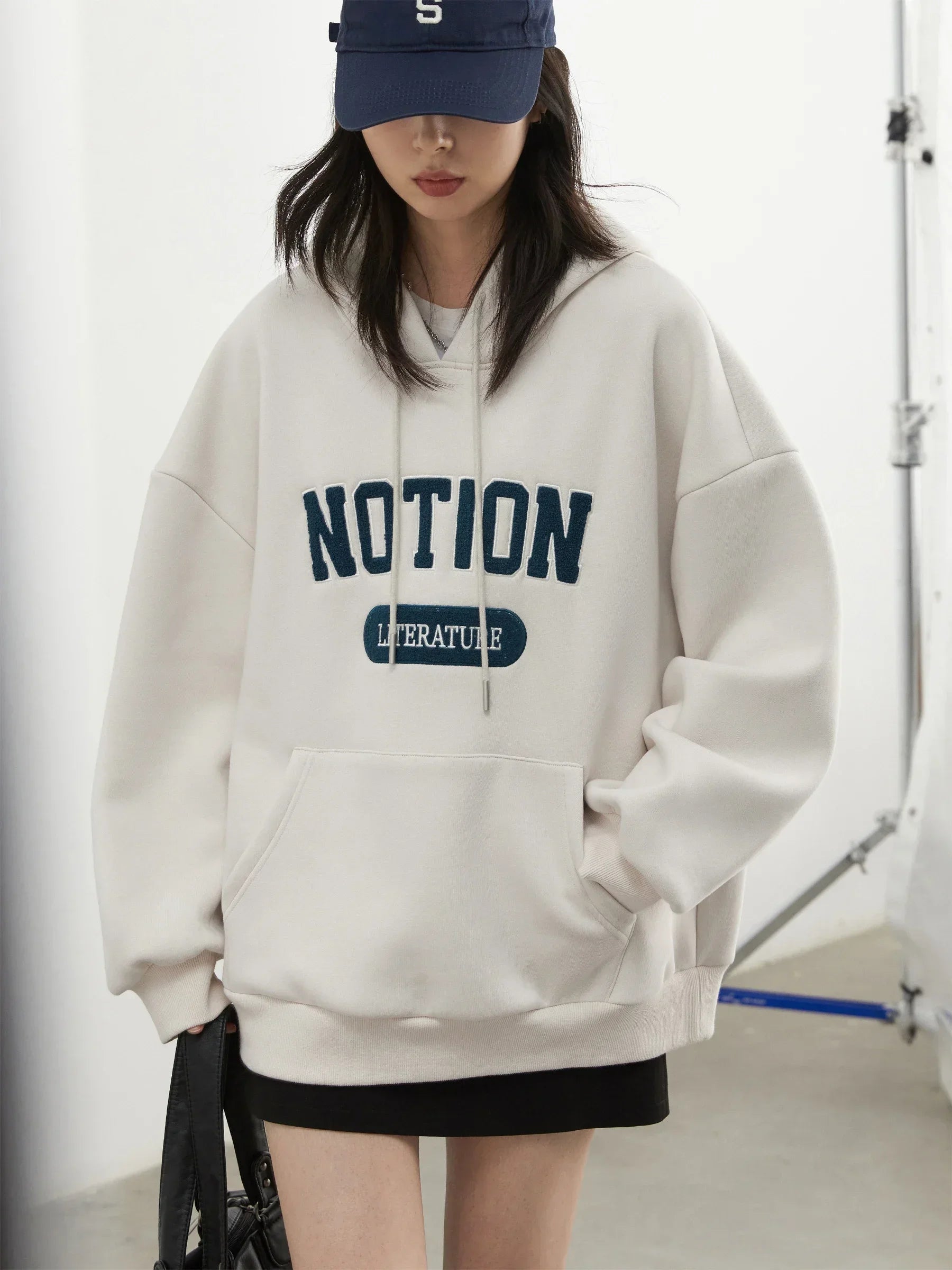 Chic VEN Women Sweatshirts Loose Casual Oversized Hooded Letter Patch Hoodie Female Fleece Woman Top