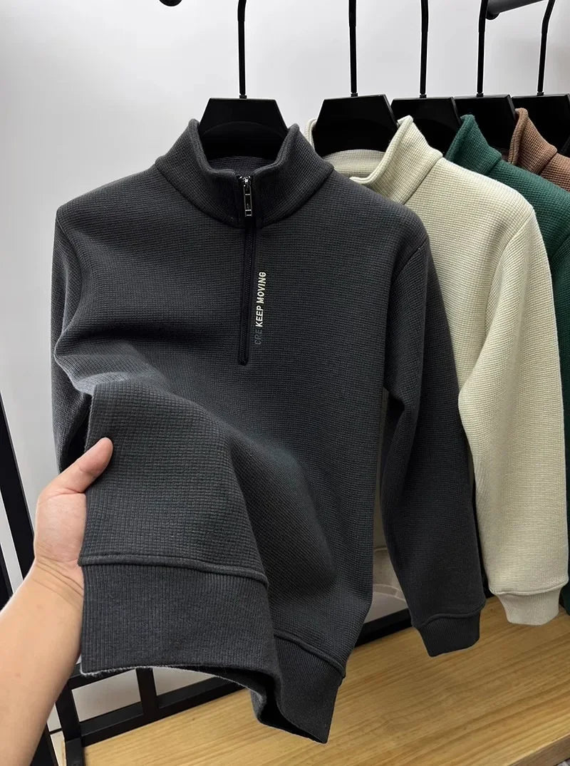 Thickened Fleece Zipper Hoodie Men s Long Sleeve Stand Collar Warm Outerwear Shirt Autumn Winter