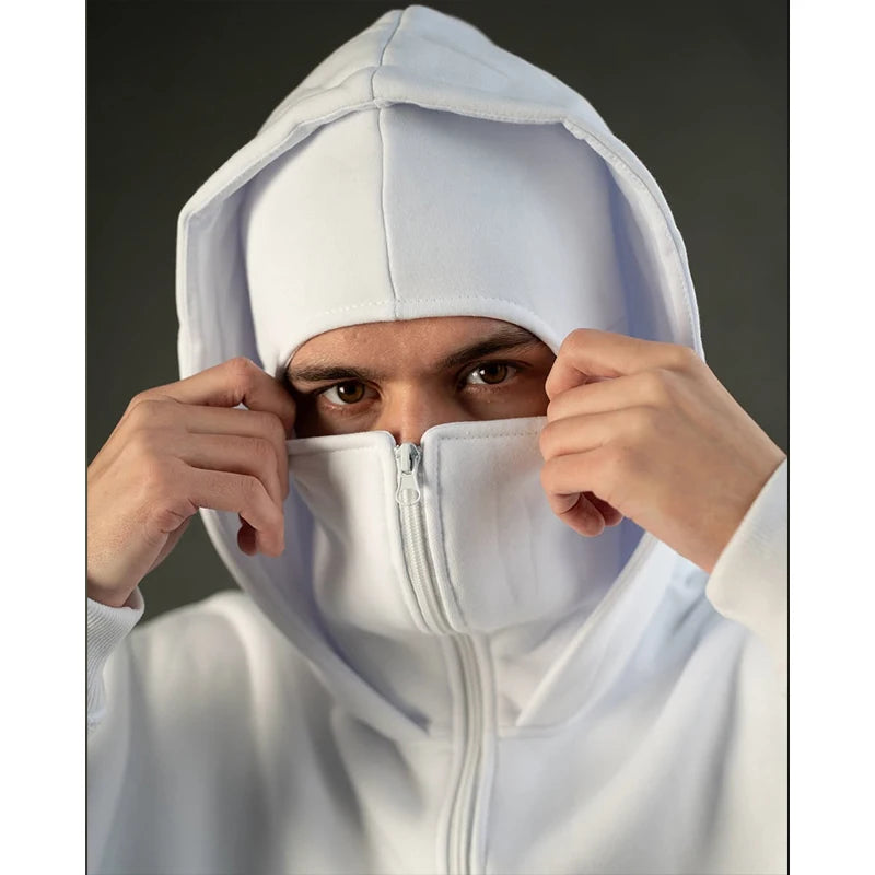 Men s Double Hat Mask Zipper Design Winter Windproof Hoodie Sports Jacket