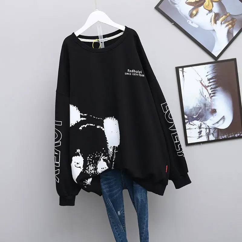 Kawaii Cartoon Letter Print Oversized Streetwear Female Sweatshirt Korean Fashion Casual Long Sleeve