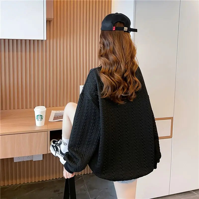 Hoodie Women s Korean Version Loose and Versatile Jacquard Design Lazy Style Thin Jacket