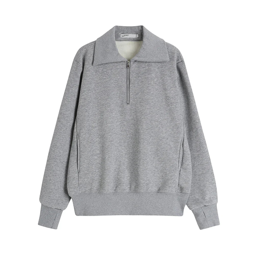 Herfst Winter BM Collar Polo Hoodie met rits voor dames met dikke fluweel en losse capuchon