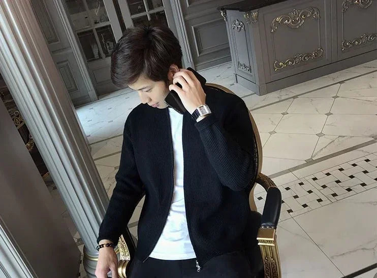 Man Clothes Coat Zipper Plain Knitted Sweaters for Men Jacket Zip up Cardigan