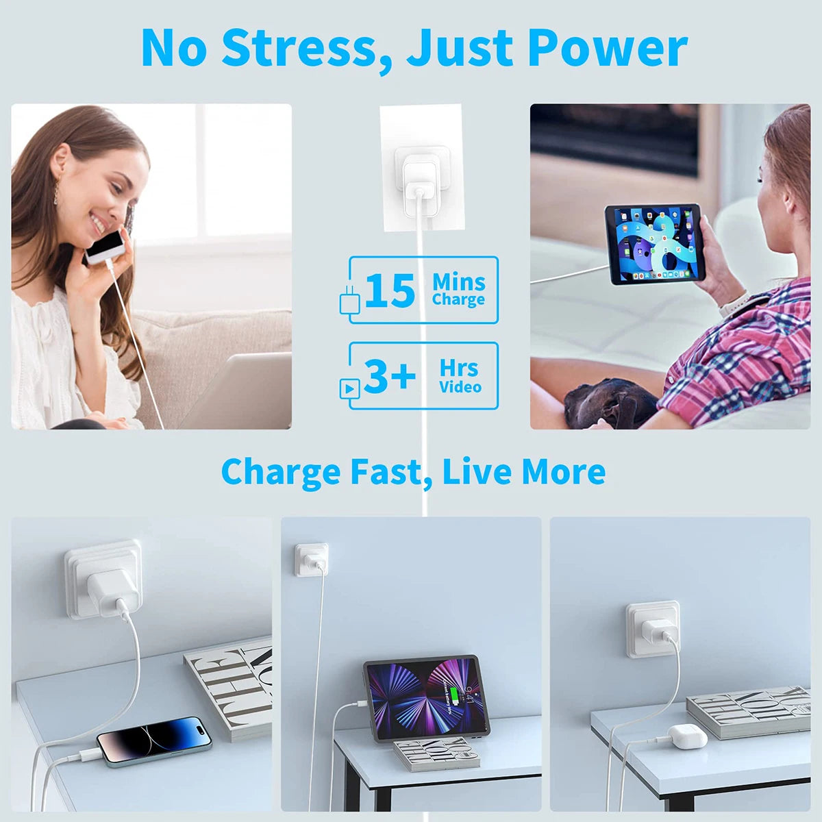 60W nylon gevlochten USB C naar USB C snellaadkabel voor iPhone 16, 15, Samsung
