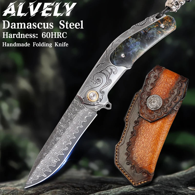 Handmade Damascus Steel Pocket Knife, Men s and Women s Folding Knife, Outdoor