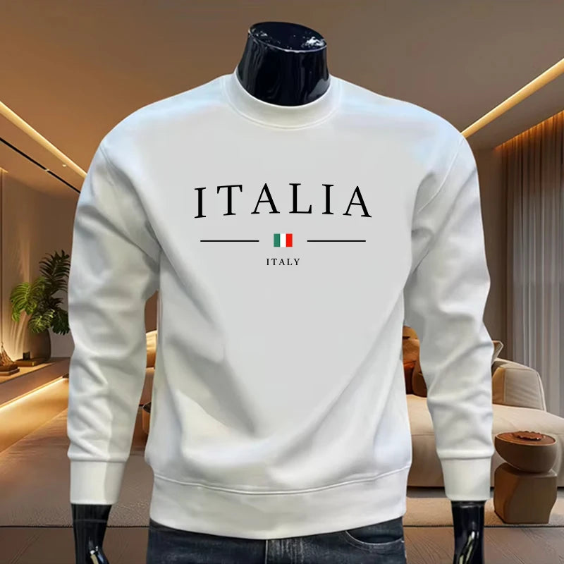Italy Fashion Printed Pullover for Men Spring Autumn Warm Soft Long Sleeved T