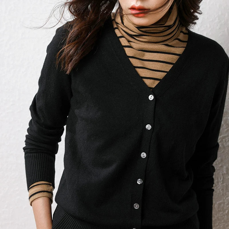 Enkelrijs V-hals Trui Cardigans Dames Basic Effen Kleur Lange Mouw