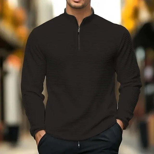 Casual Men s Half Zip Sweatshirt Simple Stand Collar Base Shirt Loose Fit Autumn Winter American