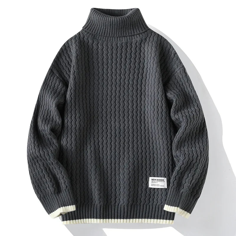 Thickened Loose Men s Knitted Sweater Autumn Winter High Collar Cable Knit Casual Outerwear Base