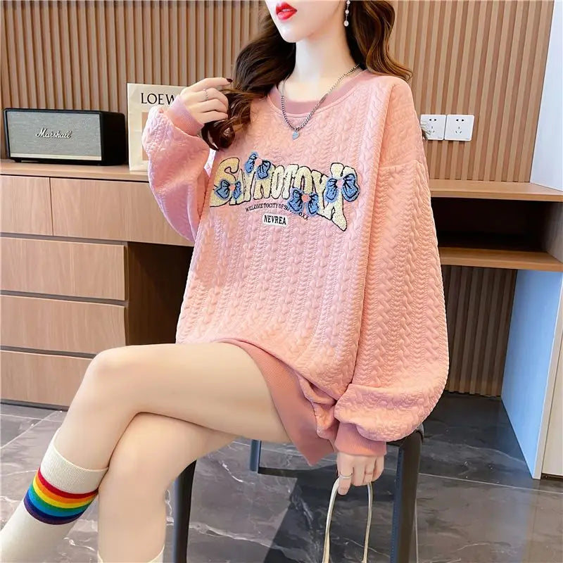 Hoodie Women s Korean Version Loose and Versatile Jacquard Design Lazy Style Thin Jacket