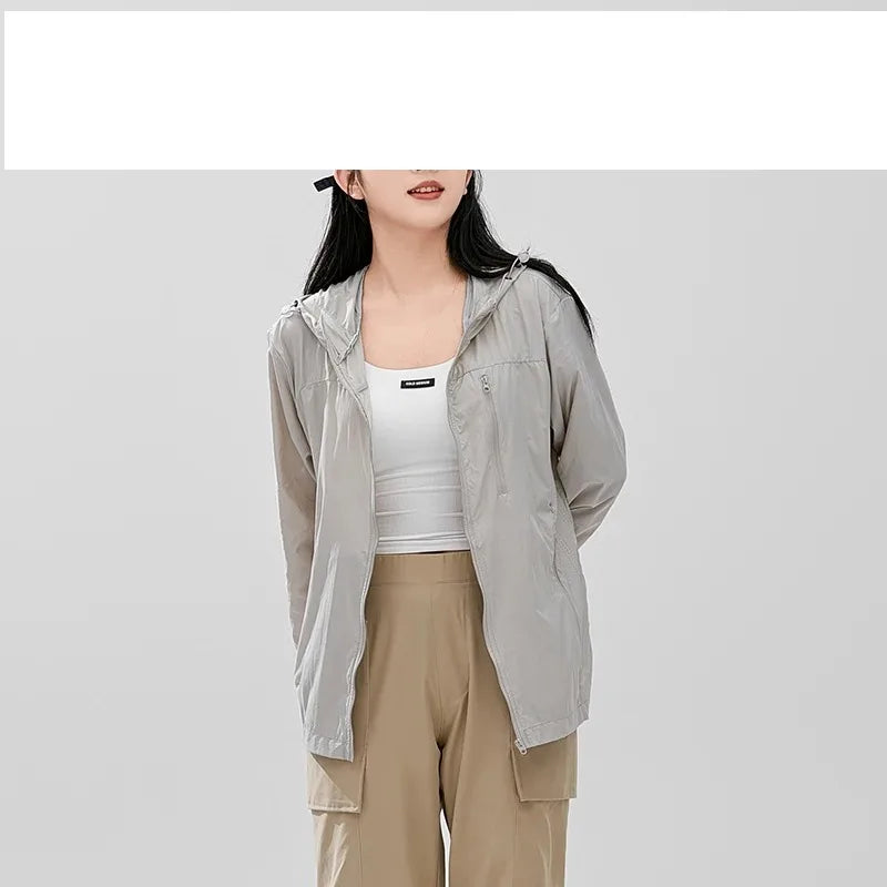 Lente Zomer Dames Effen Capuchon Rits Zakken Lantaarn Lange Mouw Cardigan