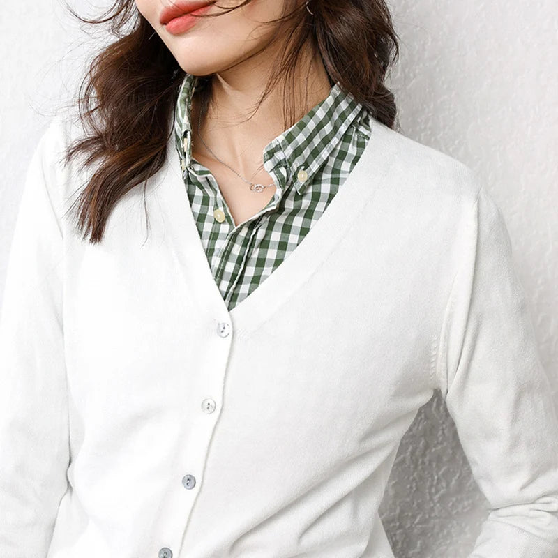 Enkelrijs V-hals Trui Cardigans Dames Basic Effen Kleur Lange Mouw