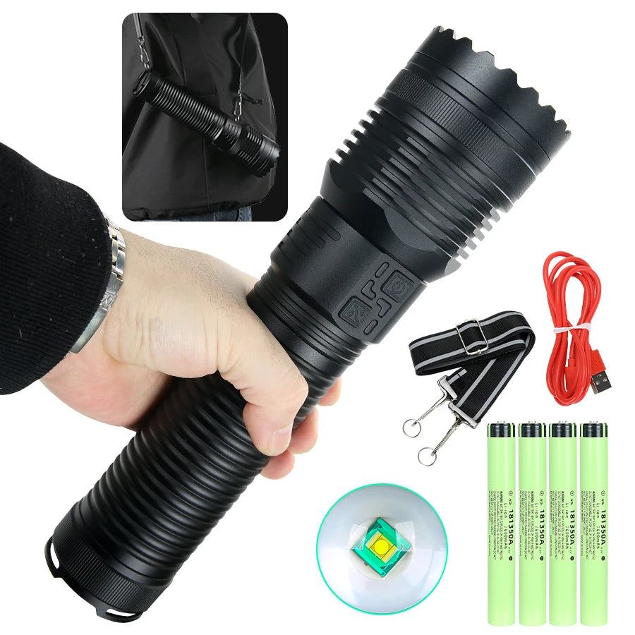 100W krachtige LED-zaklamp, ultraheldere tactische zaklamp met groot bereik, USB