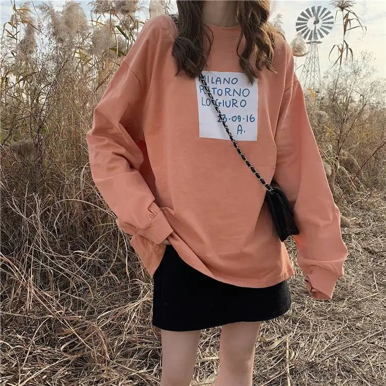 Cotton Loose Long Sleeved Top Women s Base T shirt